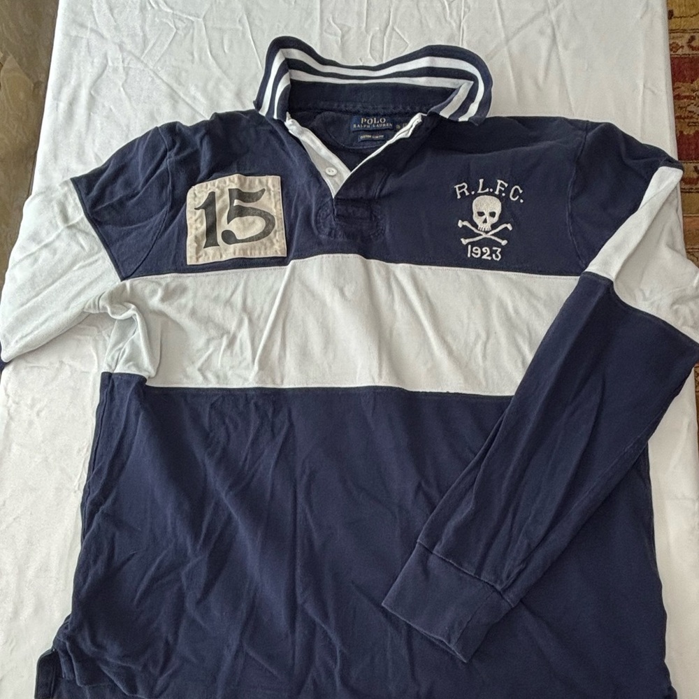 Navy and White Men's Polo Shirt